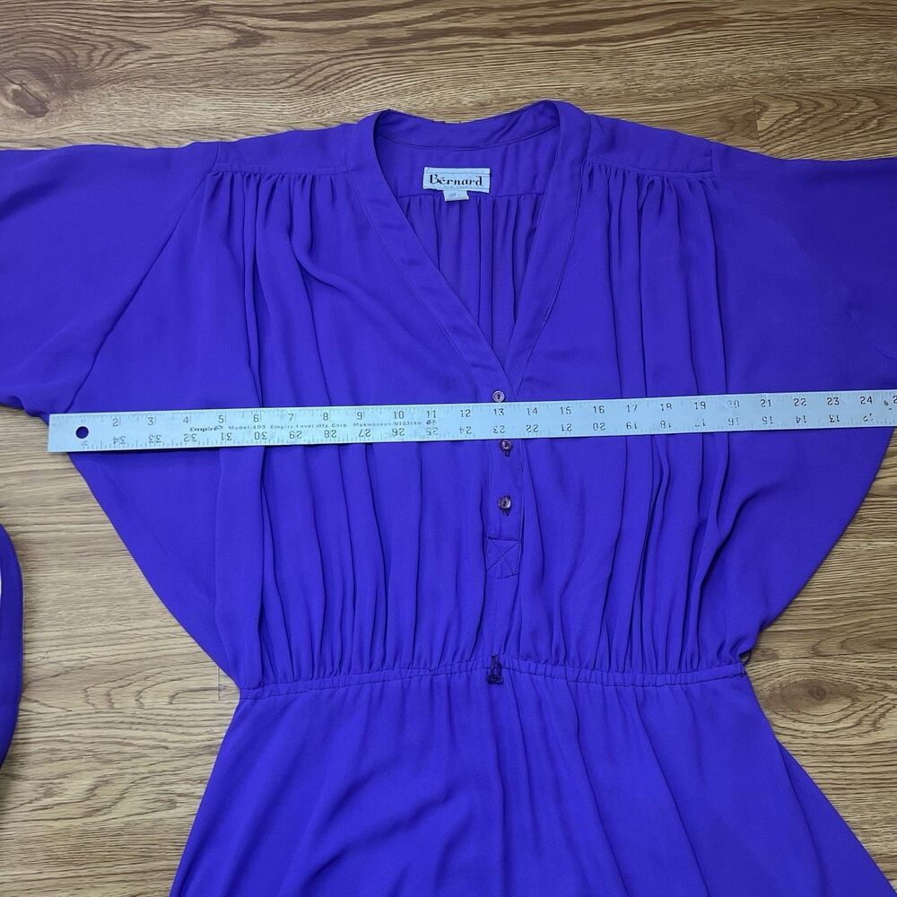 Vtg 80S Bernard New York V Neck Purple Chiffon Midi Dress Belted Retro Sz 10 - Picture 8 of 9